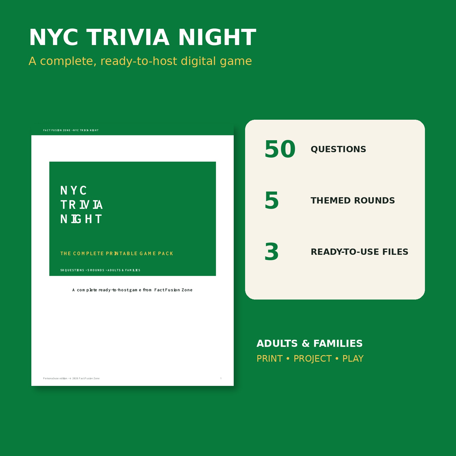 NYC Trivia Night complete ready-to-host digital game
